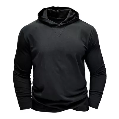 Mens Hoodie Slim Fit Casual Long Sleeve Solid T-Shirt Gym Sports Muscle Tops UK • $20.66
