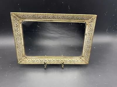 Vintage Mirrored Vanity Tray Dresser Perfume Gold Filigree Metal Footed Tray • $28