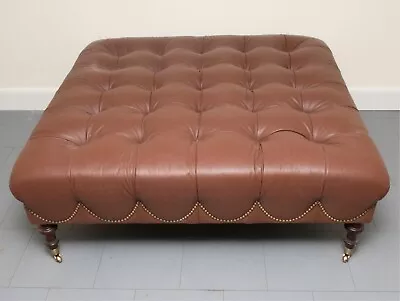 Vintage Oversized Edward Ferrell “Norwalk” Chesterfield Style Tufted Leather Ott • $4290