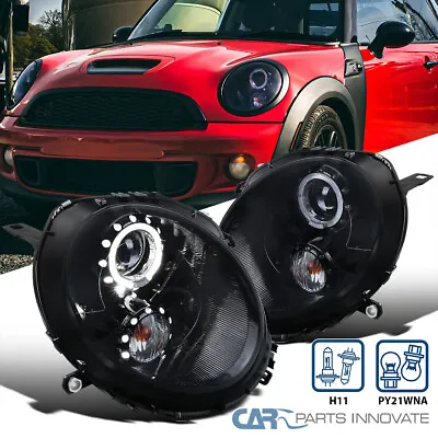 Fits 2007-2013 / 2012-2015 Mini Cooper S Glossy Black Halo Rim Headlights Smoke • $256.95