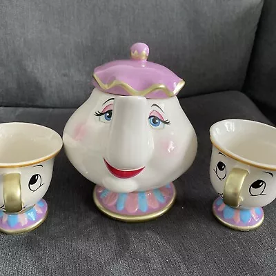 Primark Limited Edition Disney Beauty & The Beast Mrs Potts Teapot &2 Chip Cups • £25