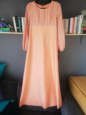 1970s Vintage Bridesmaid Dress Peach Silk Floor Length High Waist • £25