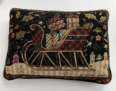 $18.99 • Buy Christmas Santa Sled Susan Winget Tapestry Throw Pillow, Vintage 15  X 11  VTG