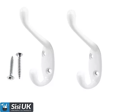 2 X White Metal Double Hat & Coat Hooks Door Wall Robe Dress Hanger • £5.25