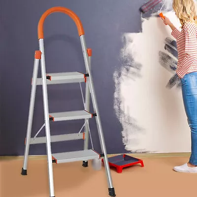 CARSTY 3 Step Ladder Portable Aluminum Folding Platform Stool Anti-Slip Pedal • $69.99