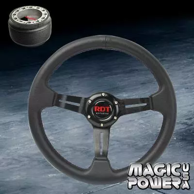 330mm Black 2  Deep Dish Steering Wheel & Hub Adapter For Acura Integra 90-93 DA • $63.24