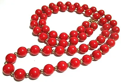 VTG. MONET RED LUCITE & GOLD TONE BEADED NECKLACE 30 Inch  • $9.99