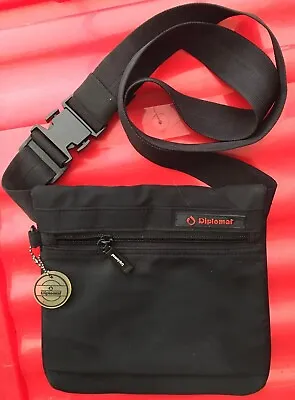 Bag Diplomat Across Body Zipped Shoulder Strap Unisex Black Nylon 8in X 8in • £4.95