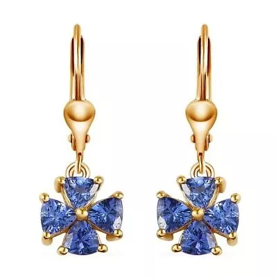 AAA+ Natural Tanzanite Lever Back Earrings 14k Yellow Gold Finish Wedding Gift • £251.59