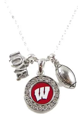 $18.04 • Buy Wisconsin Badgers Multi Charm Love Football Red Silver Necklace Jewelry UW