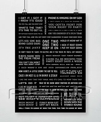 Beastie Boys Song Lyrics Poster A3  • $30