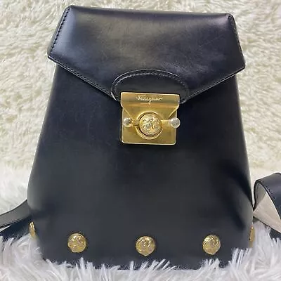 Authentic Salvatore Ferragamo DQ-21 5207  Backpack Daypack Heel Motif Leather • $443.21