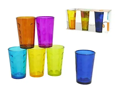 Set Of 6 Glass Tumblers Assorted Colours Stackable Juice Water Glasses 237ml • £14.99