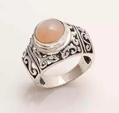 Indonesian Natural Brazilian Orange Cats Eye Unisex Ring 925 Sterling Silver New • $27.48