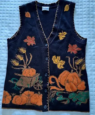 Vtg  Women's Knit Sweater Vest Angora Fall Thanksgiving  Button-Up USA J J  Pool • $14