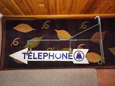 Vintage Bell Telephone Porcelain Arrow Sign With Hanging Bracket 1950? • $595