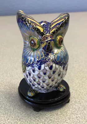 $66.88 • Buy Vintage Cloisonne Enamel And Bronze Large Blue Owl Figurine