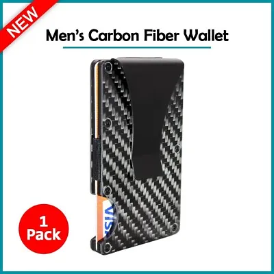 B2G1 FREE Slim Wallet Pocket RFID Blocking -Metal W/ Money Clip Carbon Fiber • $8.99