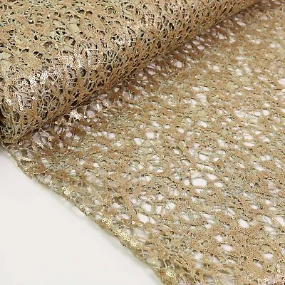 Lace Fabric - Gold - Embroidery - Abstract - Dress Fabric • £1.50