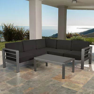 Coral Bay Outdoor Gray Aluminum 4 Piece V-Shape Sectional Sofa Set • $1201.70