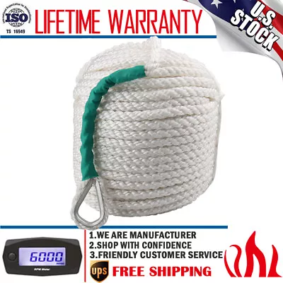 1/2 X100' White Twisted 3 Strand Nylon Anchor Rope Boat With Thimble Dock Line • $29.99