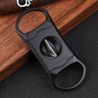 CIGARISM Zinc Alloy V-Cut Cigar Cutter W/ Leather Case (Black Finish) • $24.99