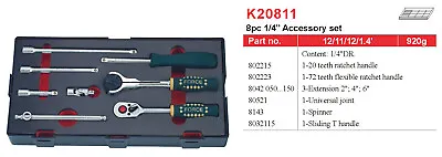 Force K20811 1/4  Dr. Socket Accessory Flex Pearl Ratchet Extention Joint T Bar • $90.16