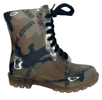Love Moschino Women's Shoes Camouflage Rubber Rain Ankle Boots Size 37 VERY GOOD • $109