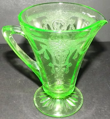 Vintage Green Uranium Optic Glass Footed Creamer Pitcher 4.5  Tall • $16.95