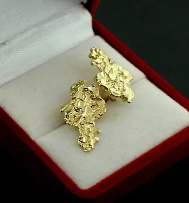 Mens Real 10K Solid Yellow Gold Large Nugget Diamond Cut Stud Earrings • £115.69