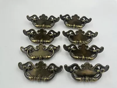 8 Vintage Metal Backing Brass Handle Drawer Pull - Dresser- Cabinet - Furniture • $29.99