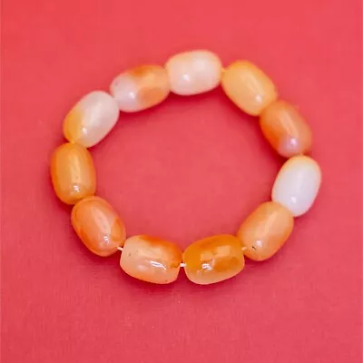 7 Inch Vintage Orange & White Beads Stone Beaded Bracelet - F50 • $34.99