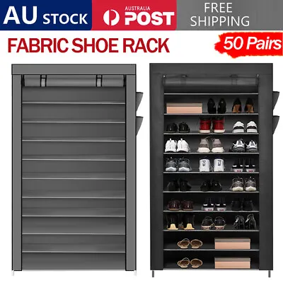 $26.90 • Buy 10 Tier Shoe Rack Cabinet Portable Storage Cover Shelf Organiser 50 Pairs