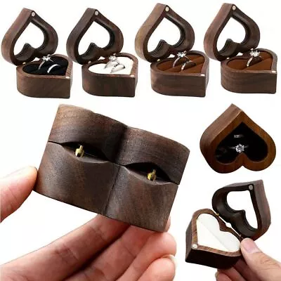 $14.92 • Buy Wooden Jewelry Box Heart Shape Ring Display Box Engagement Wedding Ring Storage
