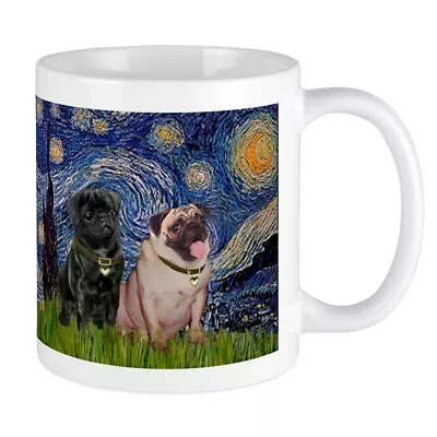 CafePress Starry Night & Pug Pair Mug 11 Oz Ceramic Mug (14065817) • $17.99