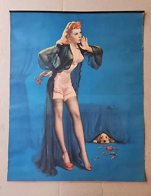 Gil Elvgren Calendar Top  Doggone  (16 X20 ) Vintage Original Leggy Redhead • $9.99