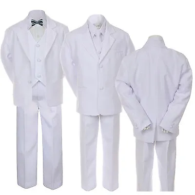 $52.99 • Buy 6pc Baby Toddler Kid Boy White Formal Wedding Party Suit Tuxedo W/ Bow Tie S-7