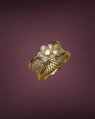 Van Cleef & Arpels 18K Yellow Gold Diamond Fleurette Mesh Ring • $4500