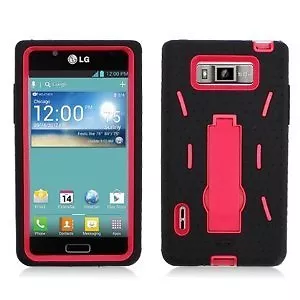 Hybrid Armor Case With Kickstand For LG Optimus Splendor US730 - Black/Red • $8.75