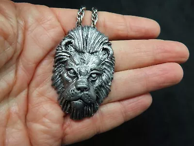 Vintage 1960's Lion Motif Pewter Statment Necklace • $14.99