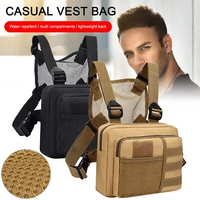 Men Chest Rig Bags Outdoor Harness Tactical Vest Travel Crossbody Shoulder Bag • £10.70