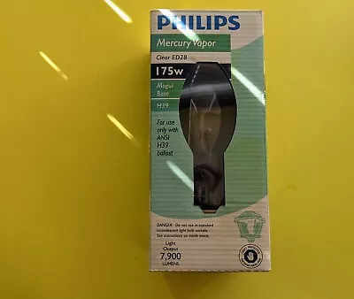 Philips 175w ED28 Clear ED28 Mogul Base H39 Mercury Vapor Light Bulb • $14.99