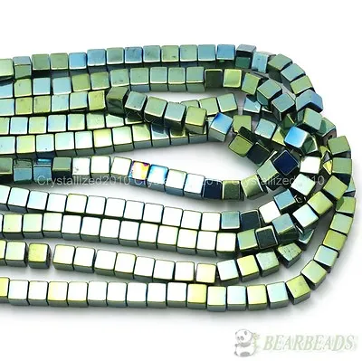 Natural Hematite Gemstone Square Cube Silver Gold Multi-color Beads 16  Healing • £2.80