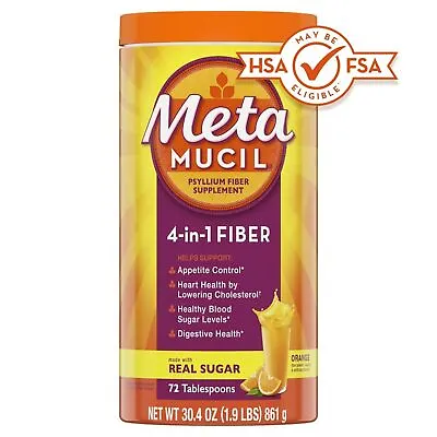 Metamucil Daily Psyllium Husk Fiber Powder For Digestive Health' Orange 72 Ct* • $14.94