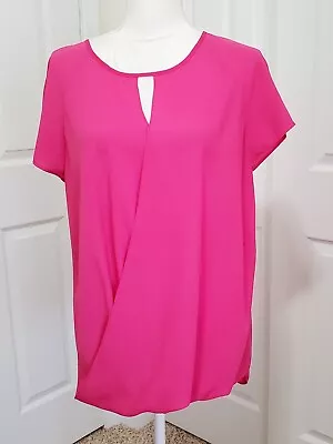 Mossimo Size Large Hot Pink Silky Feel Short Sleeve Blouse Blouson Draped Front • $7.50