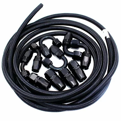 AN8 -8AN AN-8 Fitting Stainless Steel Nylon Braided Oil Fuel Hose Line Kit HD • $79.99