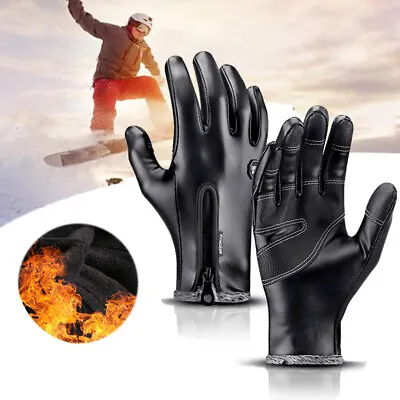 Men's Leather Gloves Motorcycle Ski Riding Full Finger Touch Screen Warm Gloves • $8.99