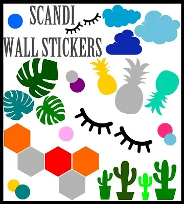  Scandi Wall Sticker Minimalist Vinyl Home Decor Decal Cacti Multilisting Clouds • £1.99