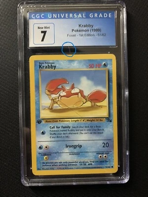 $18 • Buy 1999 Pokemon Fossil 1st Edition Krabby #51 CGC 7 *SMALL CRACK*