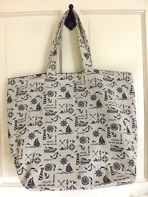 Handmade Nautical Fabric Shopping Beach Bag Lined Reusable Reversible Washable • £15